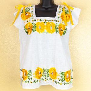 MaryCoco Textiles White Blouse W/ Gold Stitching